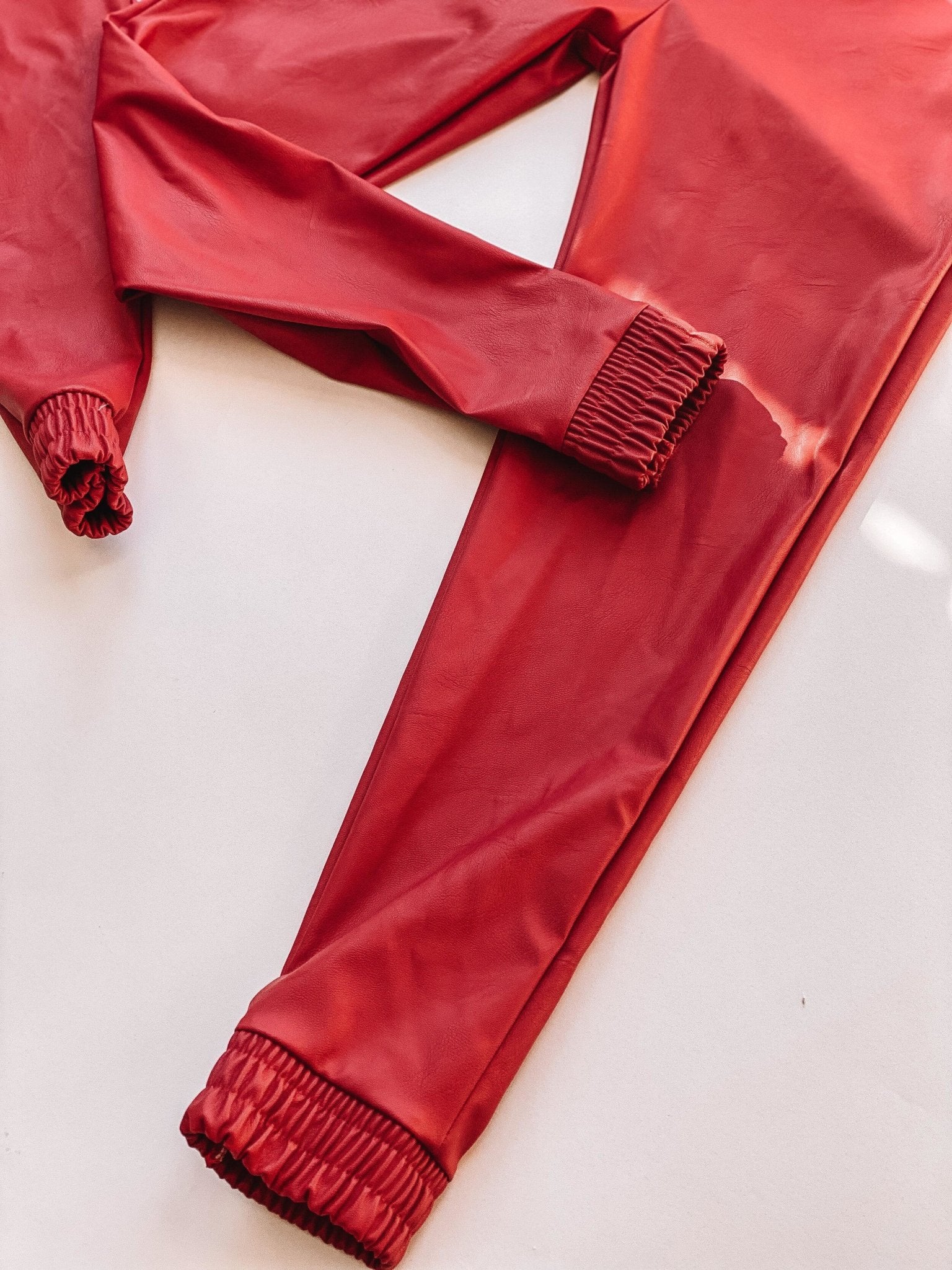 Red Leather Mommy and Me Joggers - LITTLE MIA BELLA
