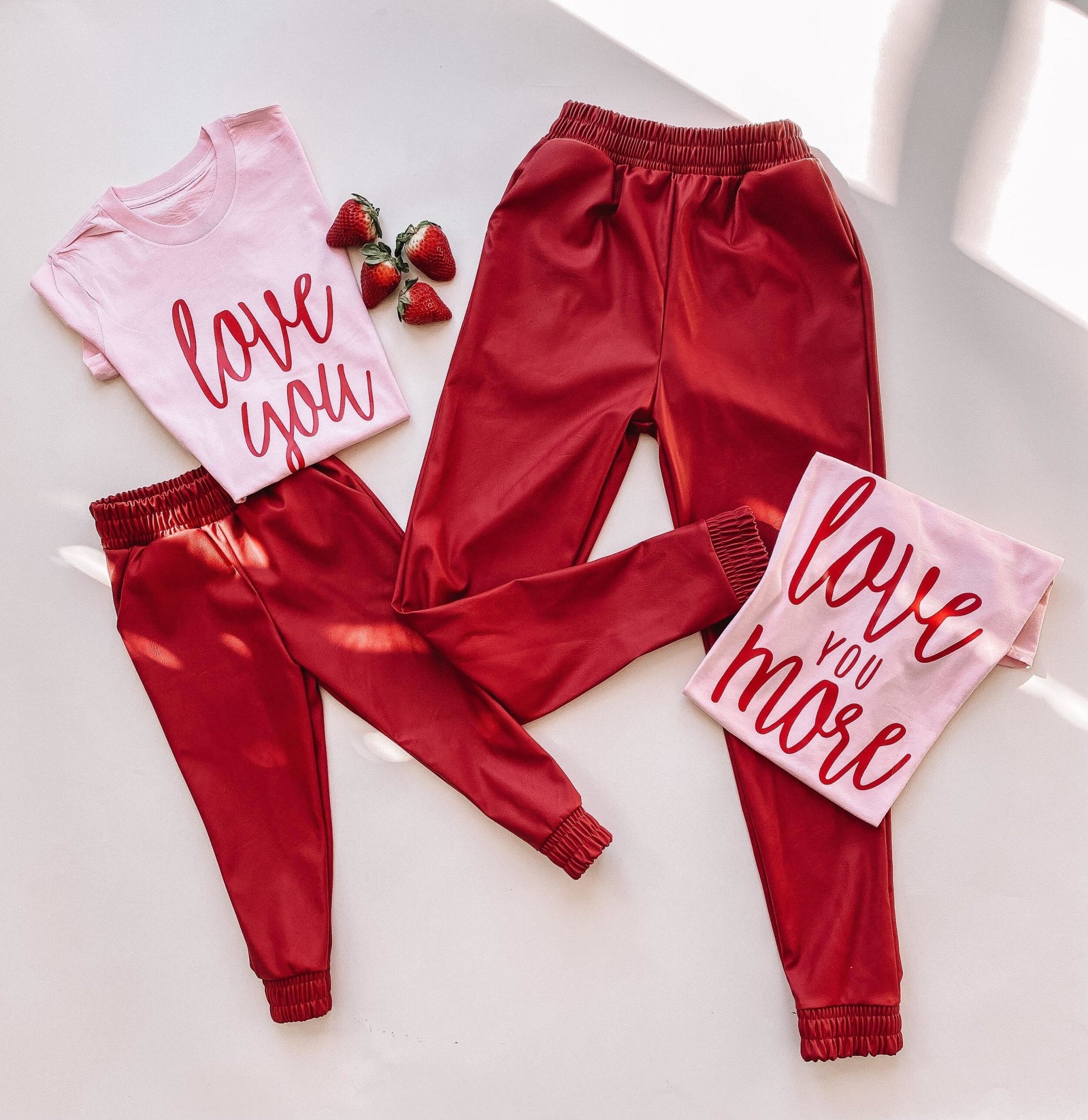 Red Leather Mommy and Me Joggers - LITTLE MIA BELLA