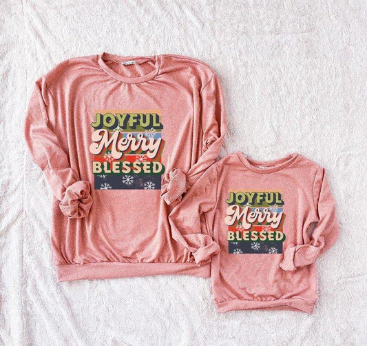 Rose Joyful Merry Blessed Mommy and Me Crewneck - LITTLE MIA BELLA