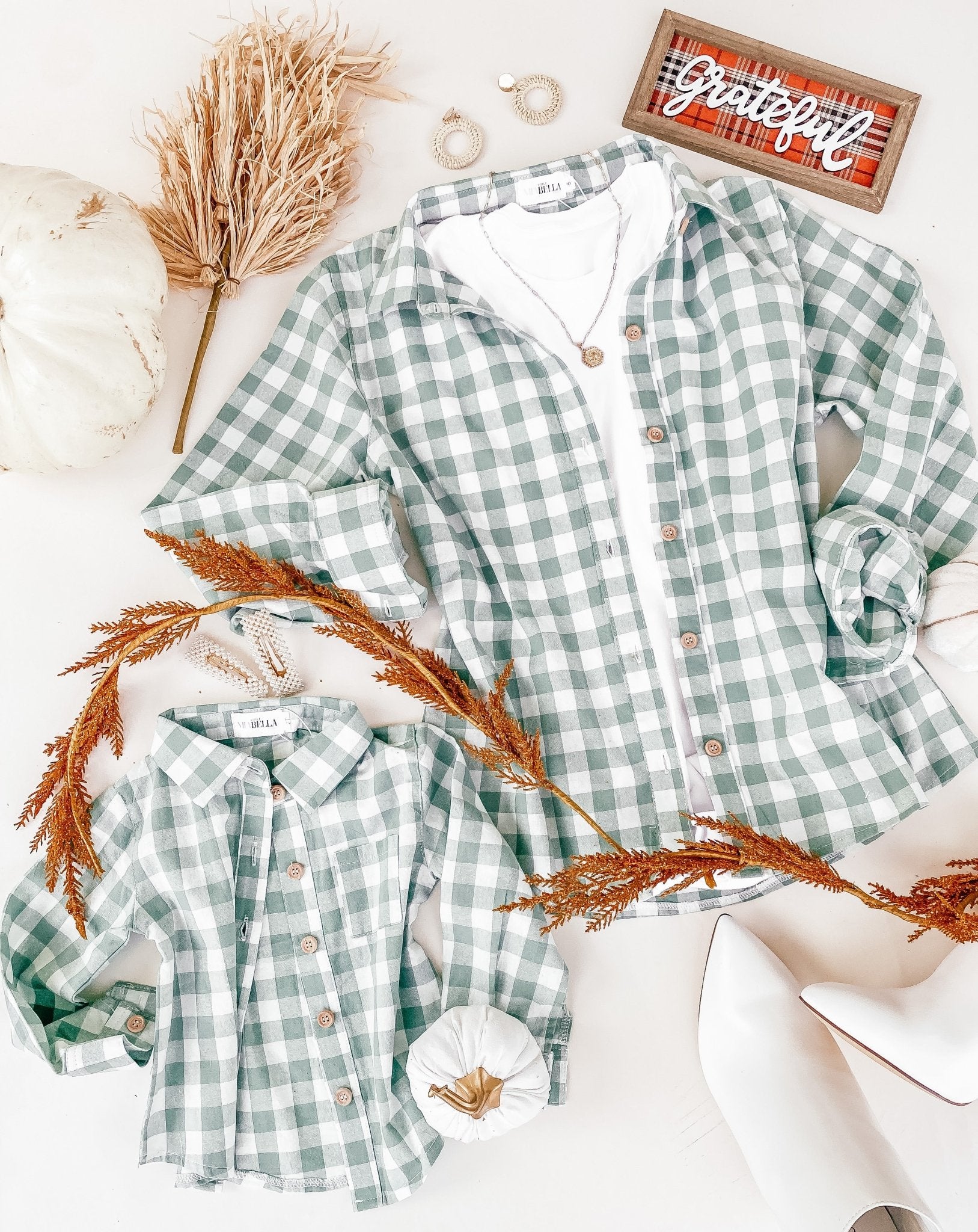 Sage Green Long Sleeve Mommy and Me Flannel - LITTLE MIA BELLA