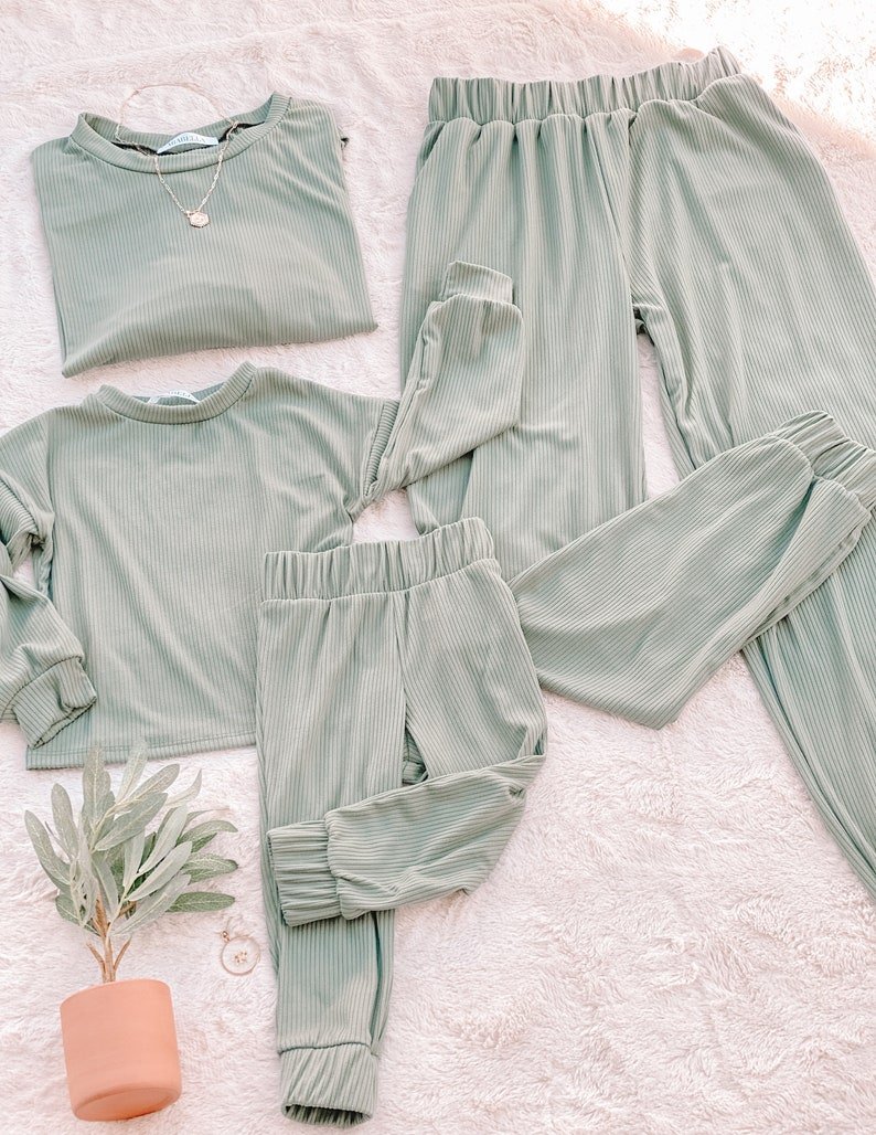 Sage Green Mommy and Me Loungewear - LITTLE MIA BELLA
