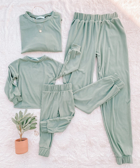 Sage Green Mommy and Me Loungewear - LITTLE MIA BELLA