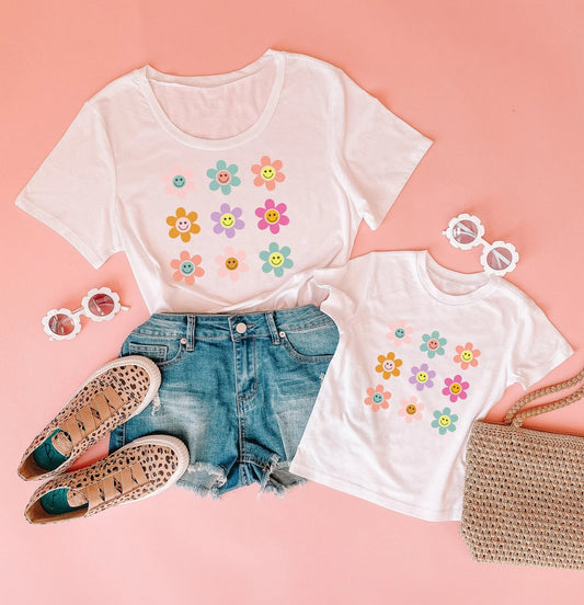 Smiley Flowers Matching Shirts - LITTLE MIA BELLA