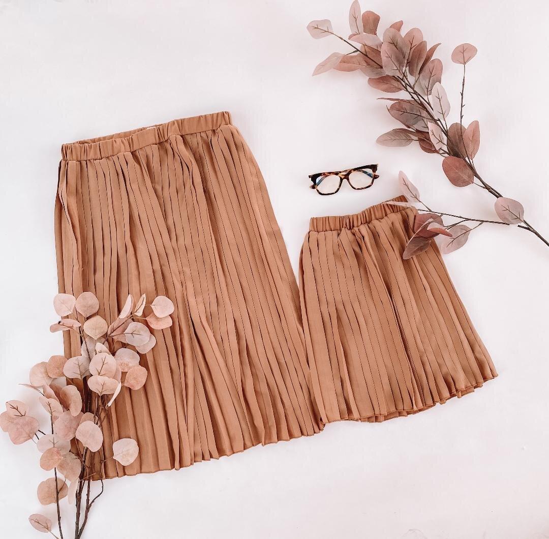 Tan Tawny Pleated Mommy and Me skirts - LITTLE MIA BELLA