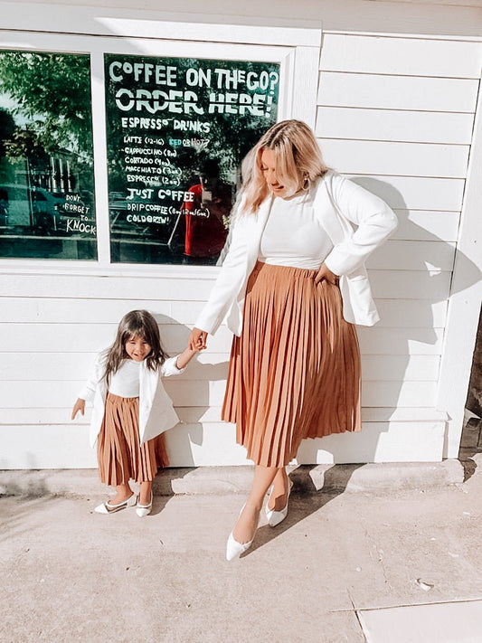 Tan Tawny Pleated Mommy and Me skirts - LITTLE MIA BELLA