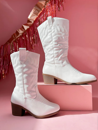 White Western Mommy and Me Boots - LITTLE MIA BELLA
