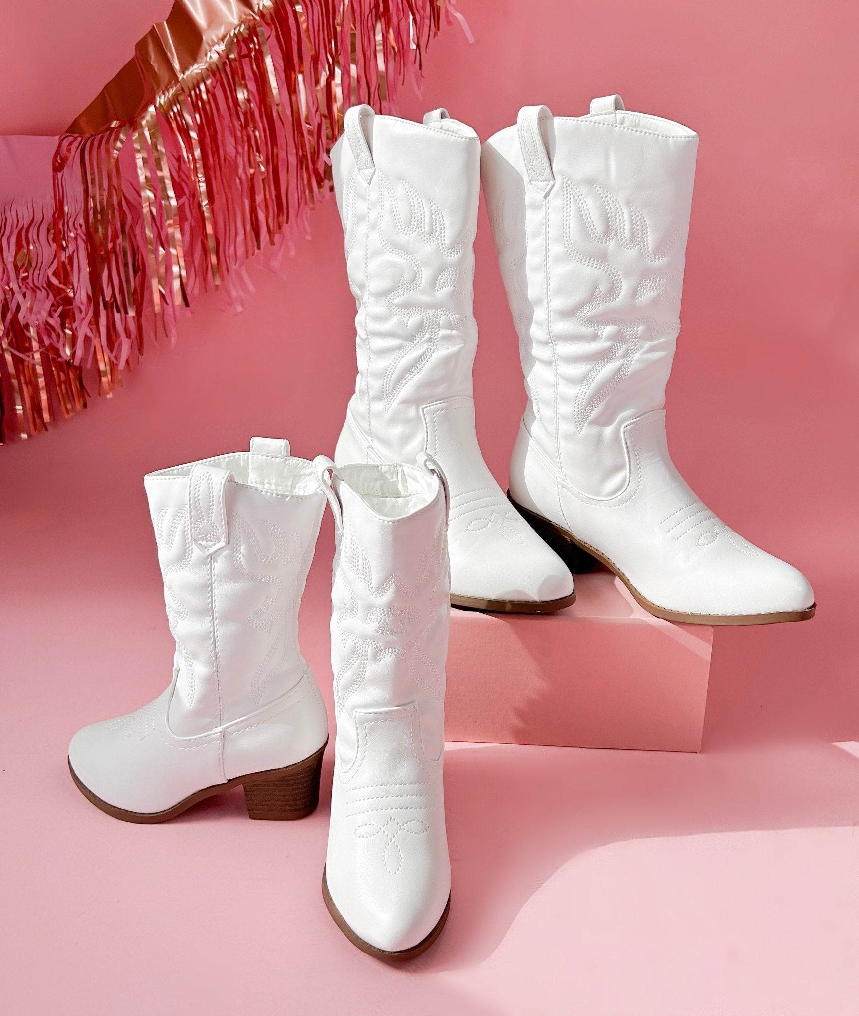 White Western Mommy Me Boots Trendy Matching Footwear