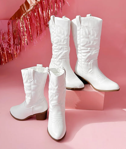 White Western Mommy and Me Boots - LITTLE MIA BELLA